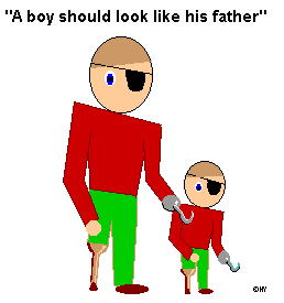 Pirate father - eyepatch, hook, wooden leg - with matching son