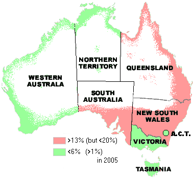 Map showing circumcision rate in Australia