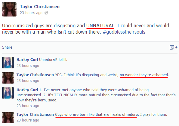 ''uncircumsized guys are ... UNNATURAL...freaks of nature''