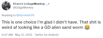 analogy ''looking like a GD alien sand worm''